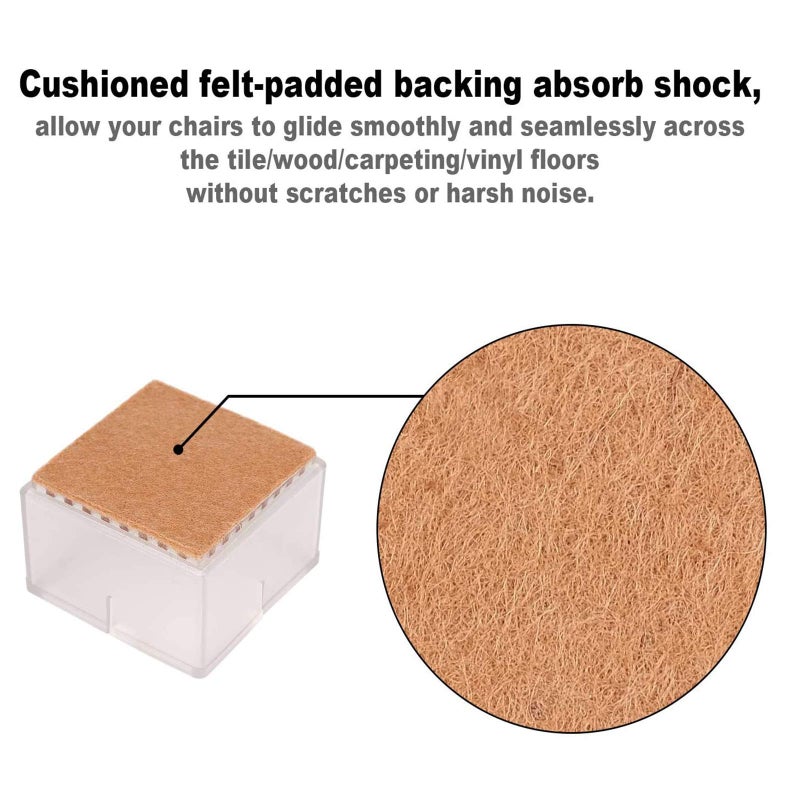 Anwenk Large Table Leg Floor Protectors 1-15/16" to 2-1/16" (49mm-53mm) Large Furniture 2 inch Sofa Leg Caps Square Silicone, Chair Leg Tips with Felt Pads Clear (16 Pack) - Image 3